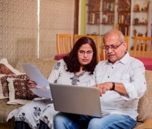 A retired couple managing their finances