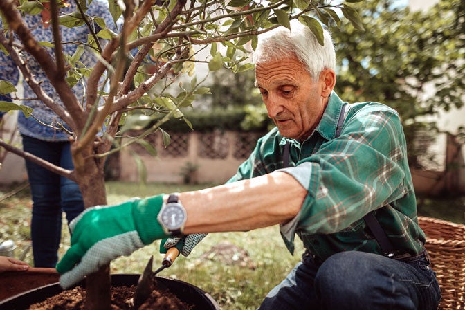 A man planting a tree. Like using an HSA in retirement planning, this tree will grow and he will reap the rewards in the future.