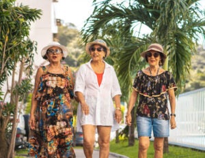 Women take a stroll in their retirement community